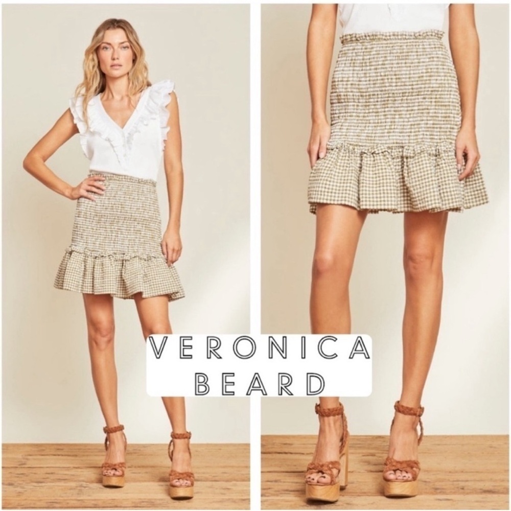 Veronica Beard Aloya Smocked Gingham Skirt Size Large
